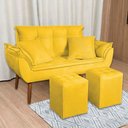 Ver imagem 6 de Kit Poltrona Decorativa Namoradeira 2 Puffs Quadrado e 2 Almofadas Suede - Lm Decor Amarelo