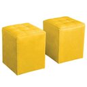 Ver imagem 2 de Kit Poltrona Decorativa Namoradeira 2 Puffs Quadrado e 2 Almofadas Suede - Lm Decor Amarelo