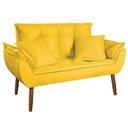 Ver imagem 5 de Kit Poltrona Decorativa Namoradeira 2 Puffs Quadrado e 2 Almofadas Suede - Lm Decor Amarelo