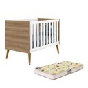 Ver imagem 1 de Berço Mini Cama Theo Retrô Branco Fosco/Mezzo com Pés Amadeirado e Colchão D18 - Reller Móveis