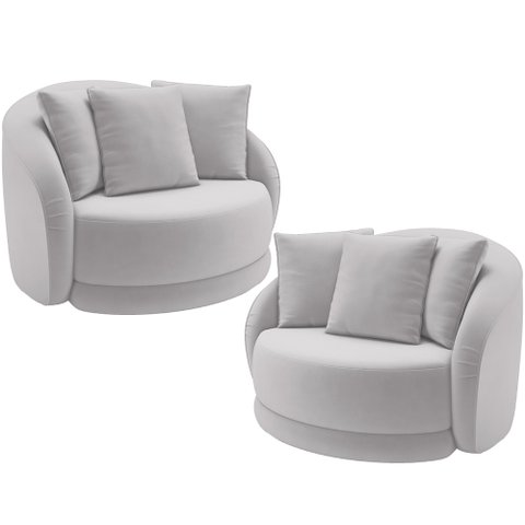 Kit 02 Poltronas Decorativas para Sala de Estar Base Giratória Witta M03 Veludo Cinza - Lyam Decor