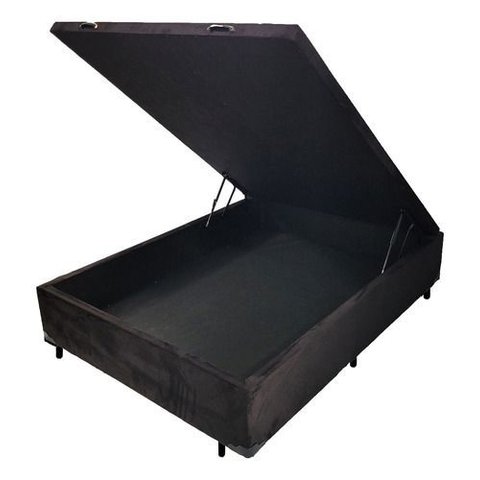 Base Box Baú Casal 138 X 188 Suede com Pistão Gás So1clique - Preto