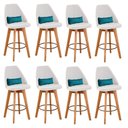 Ver imagem 1 de Kit 08 Banquetas Linho Bege e Almofada Suede Azul Turquesa
