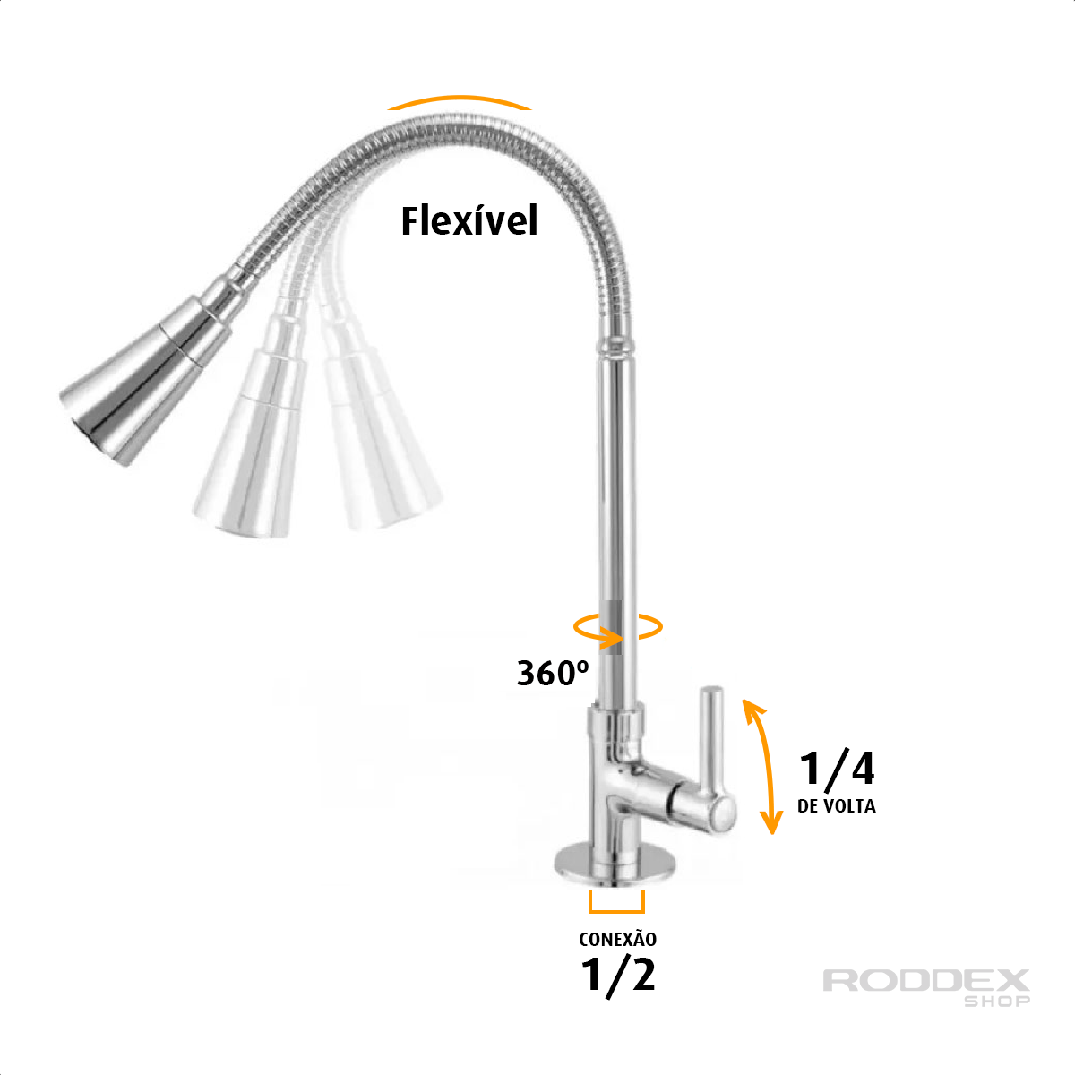 Torneira Gourmet Flexível Cozinha Bancada Duplo Jato Cromada - 3