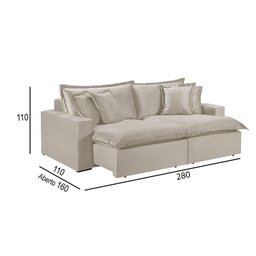 Sofá 5 Lugares Retrátil Encosto Fixo M-145 Veludo Martins Creme - 3
