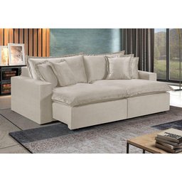 Sofá 5 Lugares Retrátil Encosto Fixo M-145 Veludo Martins Creme - 2