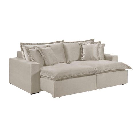 Sofá 5 Lugares Retrátil Encosto Fixo M-145 Veludo Martins Creme