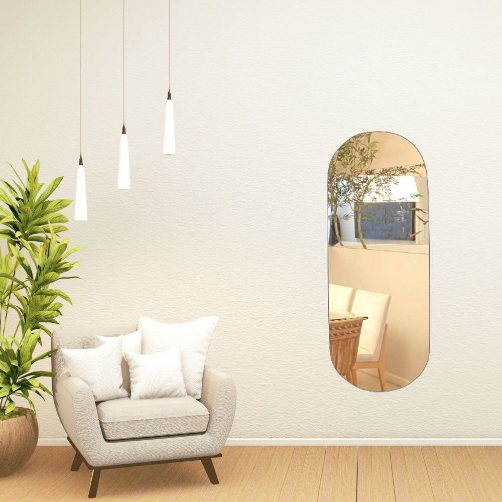 Espelho Oval Lapidado Decorativo Sala Hall Parede 150x50 C/ Dupla Face - 1