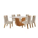 Ver imagem 2 de Conjunto de Jantar Mesa Maia Tampo MDF e Vidro com 6 Cadeiras Atena Marrom/Castanho Cinamomo/Pena Bege/Off White