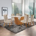 Ver imagem 1 de Conjunto de Jantar Mesa Maia Tampo MDF e Vidro com 6 Cadeiras Atena Marrom/Castanho Cinamomo/Pena Bege/Off White