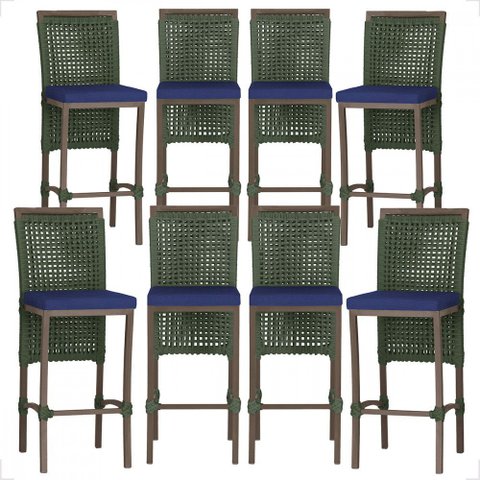 8 Banqueta em Alumínio Roma Marrom Corda Náutica Tecido 10