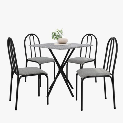 Kit Mesa Diamante 544 Sala de Jantar 4 Cadeiras Pés Tubular Cinza/preto