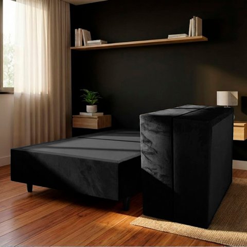 Base Cama Box Solteiro Otto Suede Preto para Colchão 188x88x39cm Dobrável Reforçada - Arkell