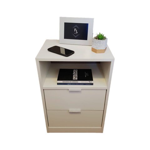 Mesa de Cabeceira Off White 60cm Alt X 50cm Larg com 2 Gavetas Enviamos Montado