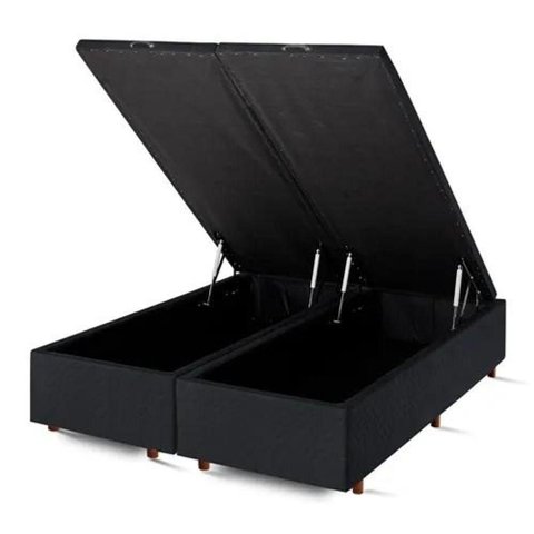 Base Box Baú King Bipartido Suede Preto 42x193x203