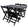 Mesa com 4 Cadeiras Dobráveis 120x70cm para Bar Jardim Lanchonete Cor Preto - 1