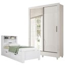 Ver imagem 1 de Cama Solteiro com Gavetas Invicta com Guarda Roupa Belgica com Espelho Branco Brilho - Santos Andirá