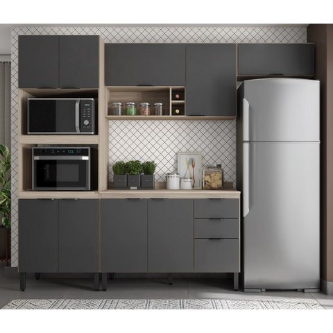 Jogo de Cozinha Modulada Firenze 260m C/ Nicho P/ Forno e Microondas - Avena Touch/ Grafito Demóbile