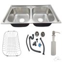 Ver imagem 2 de Cuba Gourmet Dupla Retangular com Acessórios em Inox Escovado 78x43x20cm