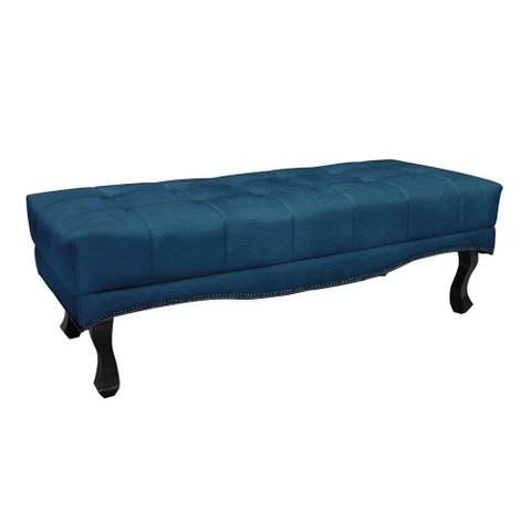 Puff Recamier Retrô Luis Xv Captonê Quarto Vicenza 195cm Veludo S04 - D'Rossi Cor Azul Marinho