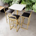 Ver imagem 1 de Jogo Mesa Alta Bistrô Quadrada Branca 4 Banquetas Estofado Preto Confort Dourado Don Castro Dec