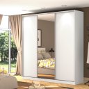 Ver imagem 1 de Guarda Roupa 220cm 3 Portas 1 Espelho 100% Mdf Branco