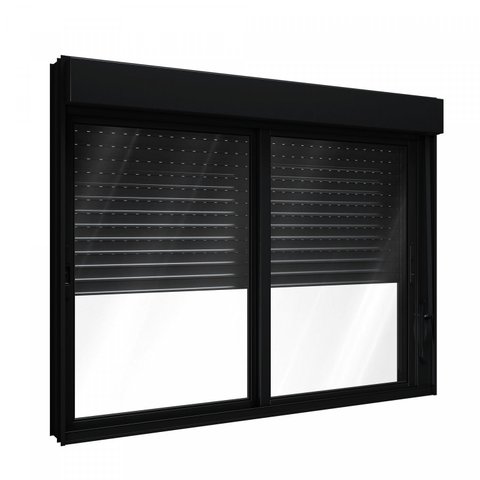 Janela de Alumínio Veneziana 120x120cm com Persiana Black Out Integrada Lucasa Alumínio Preto