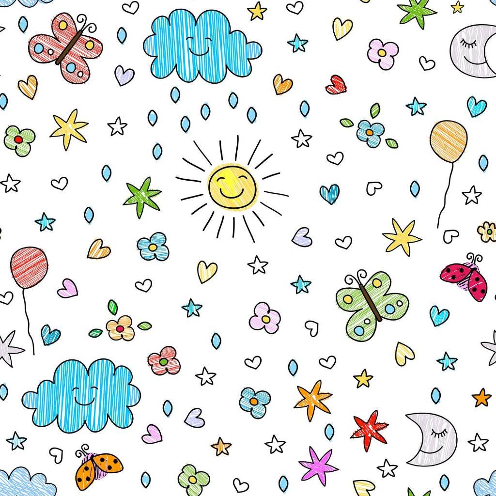 Papel de Parede Decorativo Baby Desenhos Rabiscados Cute Coloridos 1,5m ...