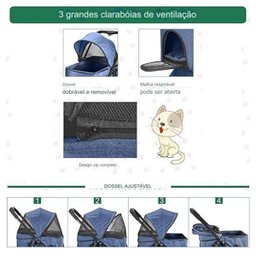 Carrinho Gato Cao Cachorro Pet Passeio Berço Moises Removivel Transporte Seguro Confortavel Animal D - 6