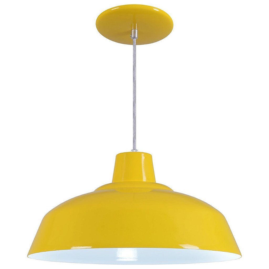 Pendente Retrô 34cm Luminária Lustre Alumínio Amarelo - T&T Iluminação