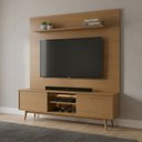 Ver imagem 1 de Rack com Painel para TV até 75 Polegadas com Pés em Madeira Maciça MDF 210cmx180cm Origem Marrom