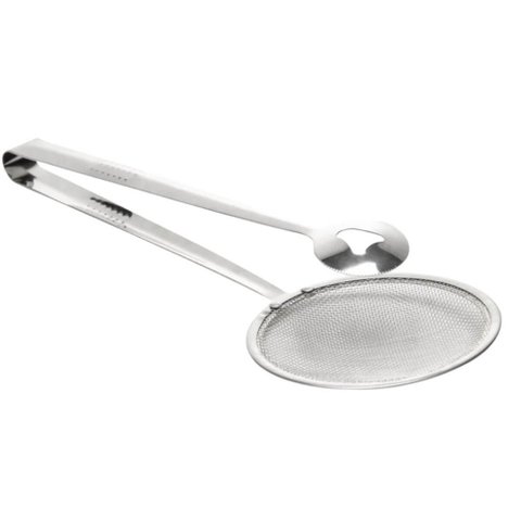 Escumadeira com Pegador para Fritura Inox 28cm Lyor Cozinha Multiuso Pastel Batata Frita