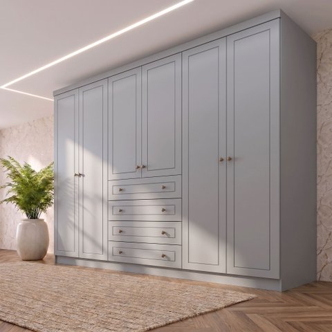Guarda-Roupa Casal 6 Portas 4 Gavetas Nova York Espresso Móveis Cinza