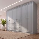 Ver imagem 1 de Guarda-Roupa Casal 6 Portas 4 Gavetas Nova York Espresso Móveis Cinza