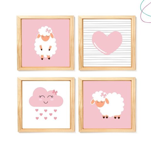 Quadro Decorativo Infantil Quarto de Menina Ovelhinha:pinus
