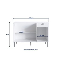 Balcão para Pia Sicília Branco - Mdp 3 Portas e 1 Gaveta - Cadorin - 3