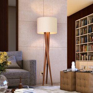 Luminária Abajur Tripé de Chão Paris Retrô Moderna Bivolt - Bege