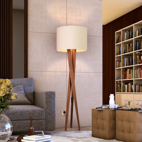 Luminária Abajur Tripé de Chão Paris Retrô Moderna Bivolt - Bege