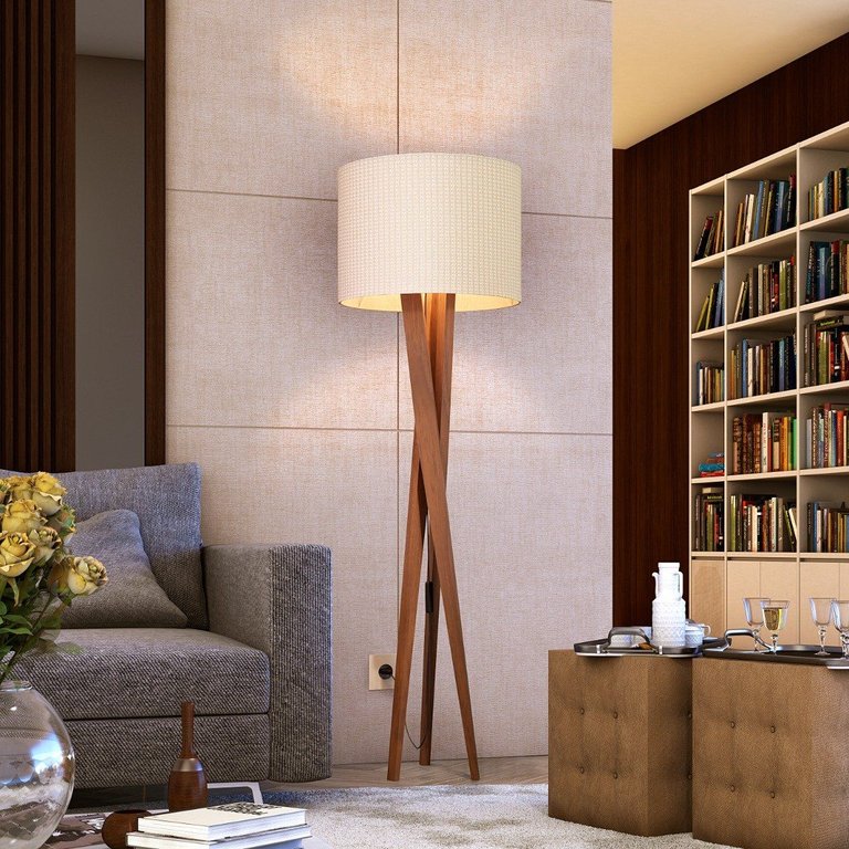 Luminária Abajur Tripé de Chão Paris Retrô Moderna Bivolt - Bege Luminária Abajur Tripé de Chão Paris Retrô Moderna Bivolt - Bege