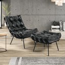 Ver imagem 4 de Kit 2 Puff Decorativo Sala de Estar Costela Base Preta Couro Preto - Gran Belo