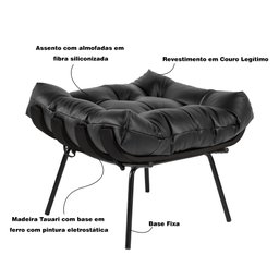 Kit 2 Puff Decorativo Sala de Estar Costela Base Preta Couro Preto - Gran Belo - 3