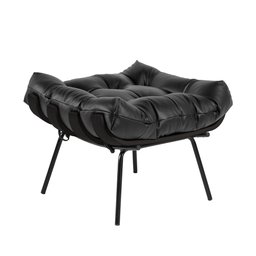 Kit 2 Puff Decorativo Sala de Estar Costela Base Preta Couro Preto - Gran Belo - 6