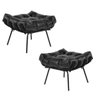 Kit 2 Puff Decorativo Sala de Estar Costela Base Preta Couro Preto - Gran Belo - 1