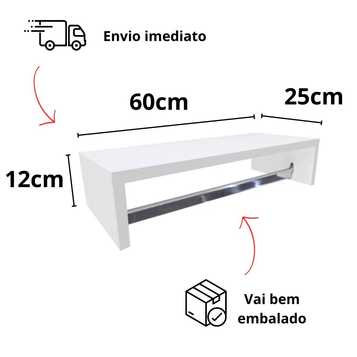 Cabideiro de Parede Arara para Roupas Closet Mdf Quarto Loja:branco/1 Cabideiro - 3