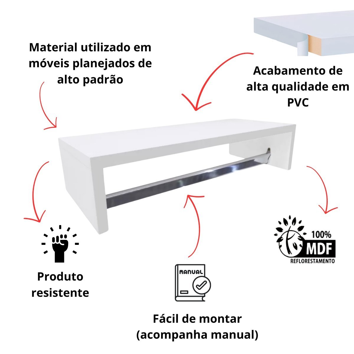 Cabideiro de Parede Arara para Roupas Closet Mdf Quarto Loja:branco/1 Cabideiro - 2