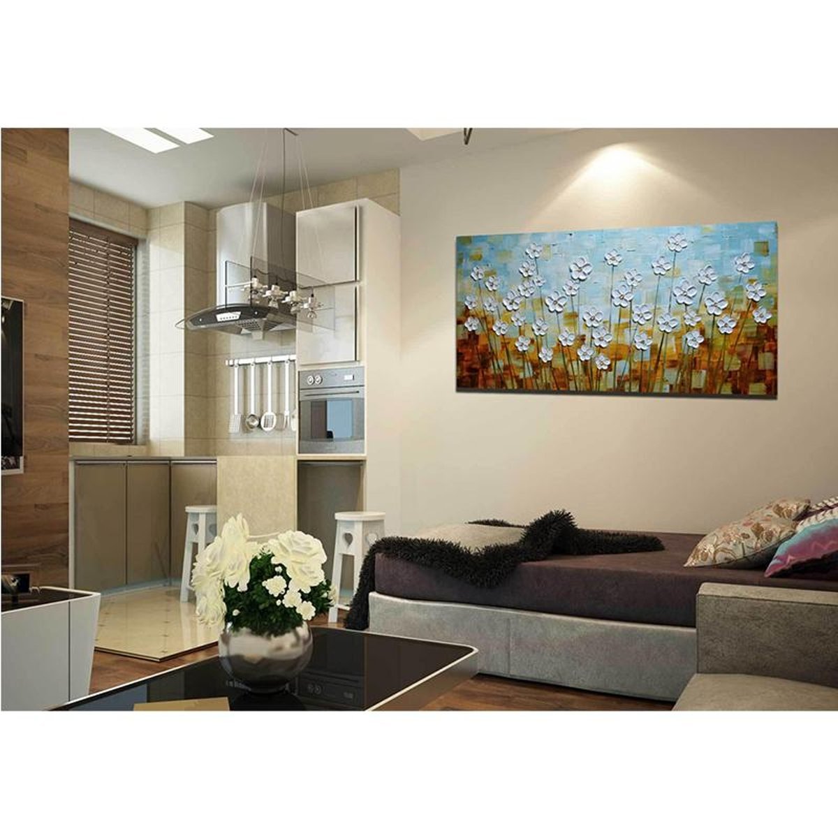 Quadro Pintura Tela d'água prova desaparecer nunca flor 5442: 60cm (A) x 120cm (L) - 5