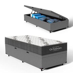 Cama Box Baú com Colchão Ortobom de Espuma D33 Airtech 100 Solteiro 78 Cm