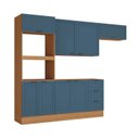 Ver imagem 2 de Cozinha Compacta Planejada 4 Peças 1 Paneleiro Torre Quente 2 Aéreos 1 Balcão Soho CabeCasa MadeiraOriginals Azul/Freijó