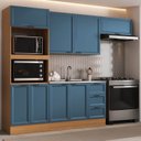 Ver imagem 1 de Cozinha Compacta Planejada 4 Peças 1 Paneleiro Torre Quente 2 Aéreos 1 Balcão Soho CabeCasa MadeiraOriginals Azul/Freijó