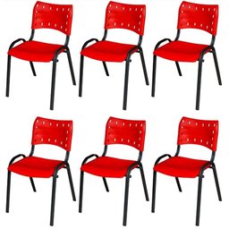 Cadeira Iso Base Preto Igreja, Escola, Escritório - Vermelho Kit 6 Peças - 2